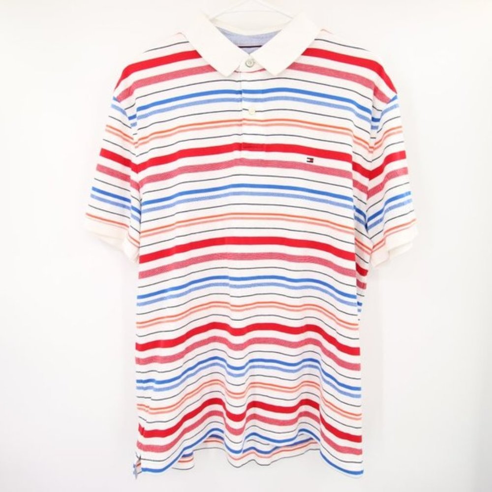 Tommy Hilfiger Striped Polo Collared Shirt Size Large Classic Fit Y2K